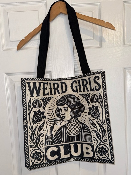 null Handbags - Weird Girls Club Canvas Tote Bag Black Cream Bookish Feminist Literary Aesthetic